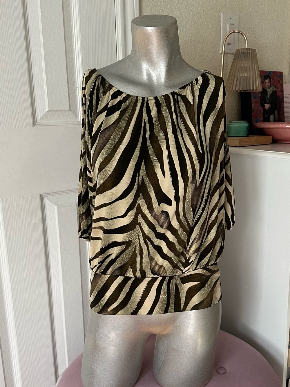Y2K Body Central Green & Gold Shimmer Tiger Print Off-the-Shoulder Top